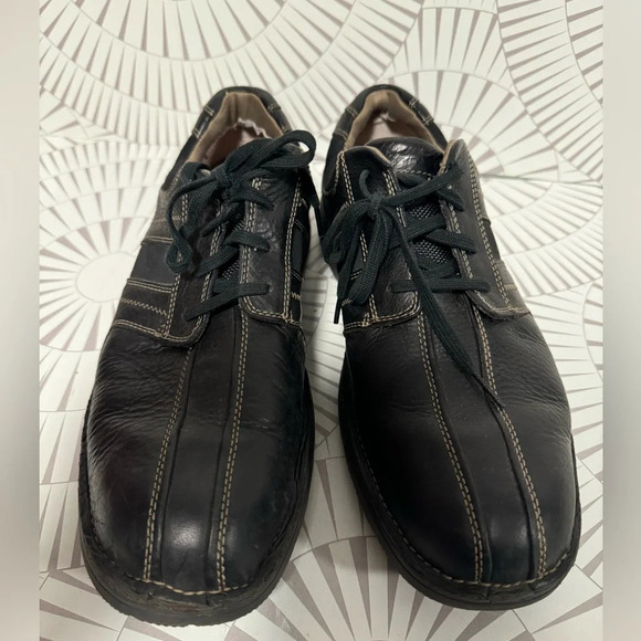 Clarks Shoes Men’s Sz 12M Black Derby Oxfords Leather 30344 - Picture 1 of 10